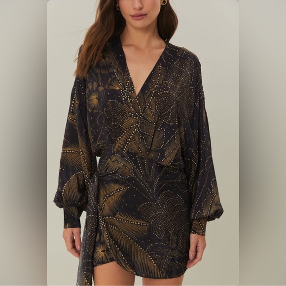 Farm Rio Black Golden Foliage Mini Dress - Picture 5 of 9
